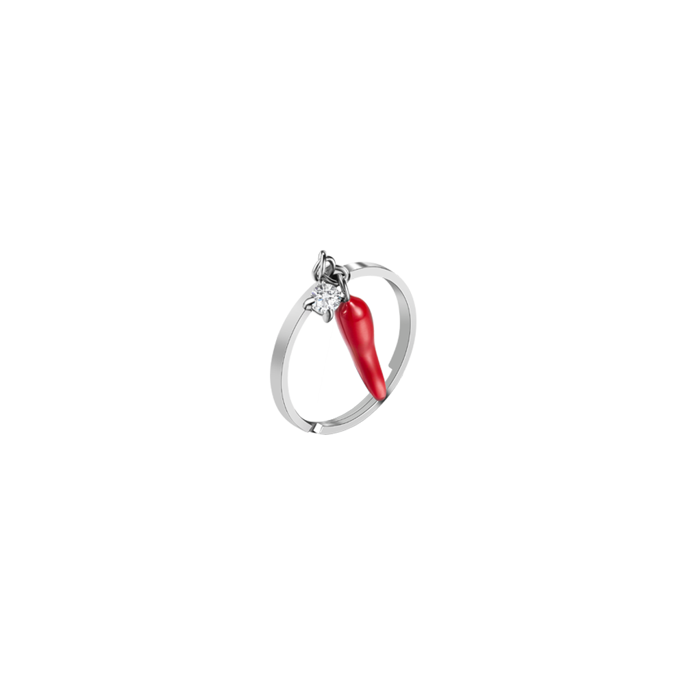 ANELLO DONNA IN ACCIAIO CON CORNO ROSSO E PUNTO LUCE