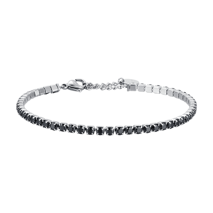 BRACCIALE TENNIS UOMO IN ACCIAIO CON CRISTALLI NERI