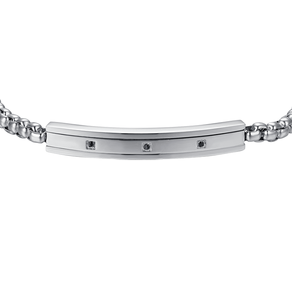 BRACCIALE UOMO IN ACCIAIO ELEMENTO CON CRISTALLI NERI