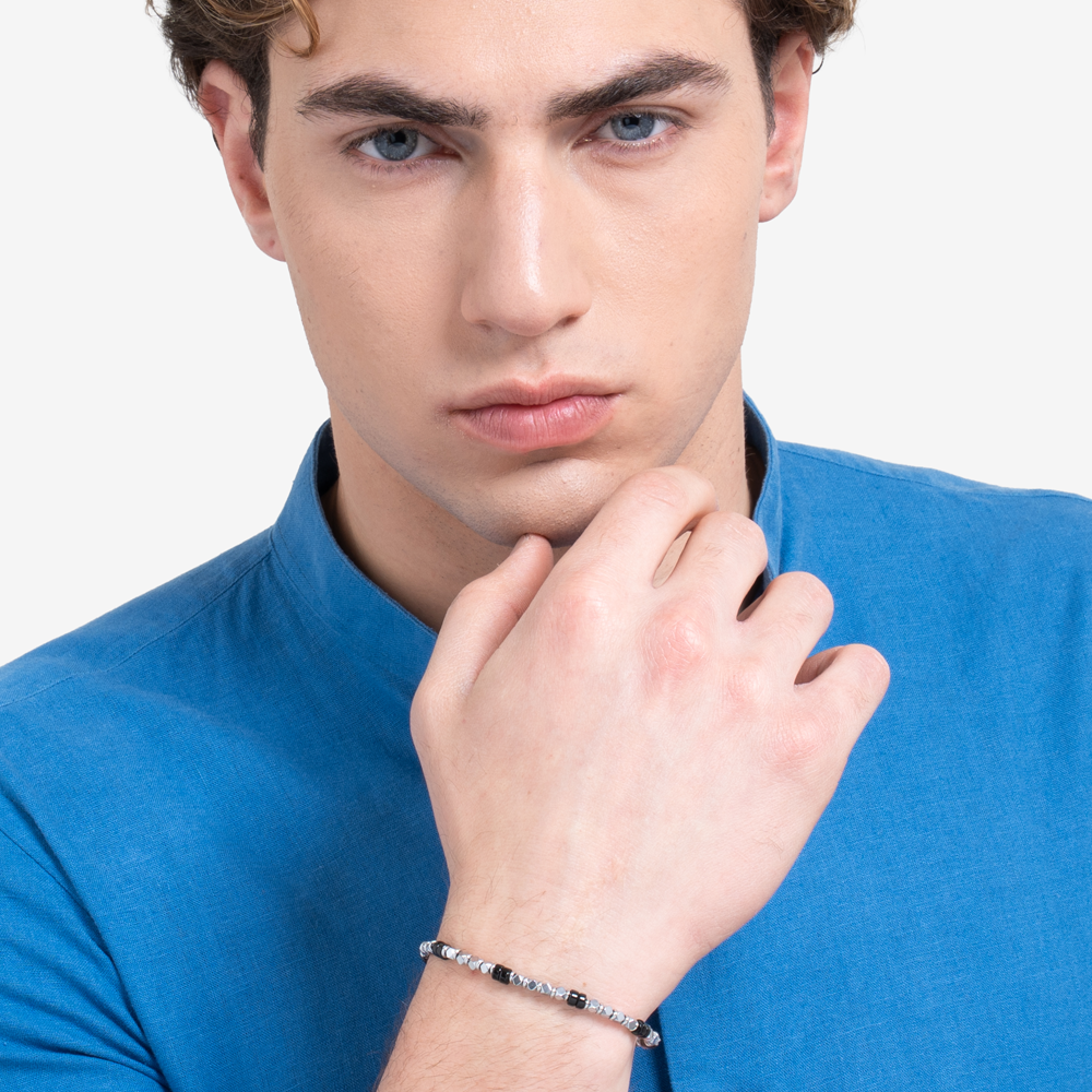 BRACCIALE UOMO IN ACCIAIO CON EMATITE E PIETRE ONICE