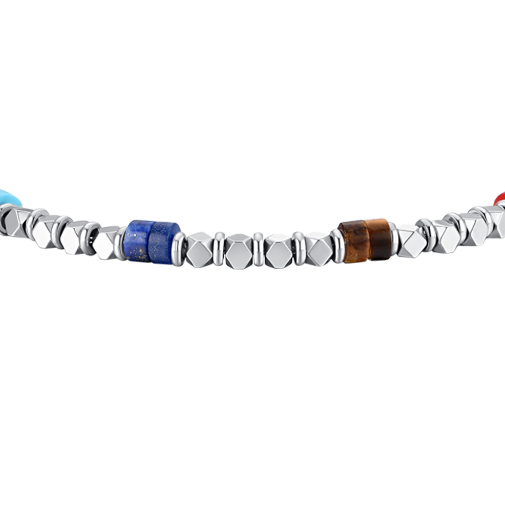 BRACCIALE UOMO IN ACCIAIO CON EMATITE E PIETRE MULTICOLOR