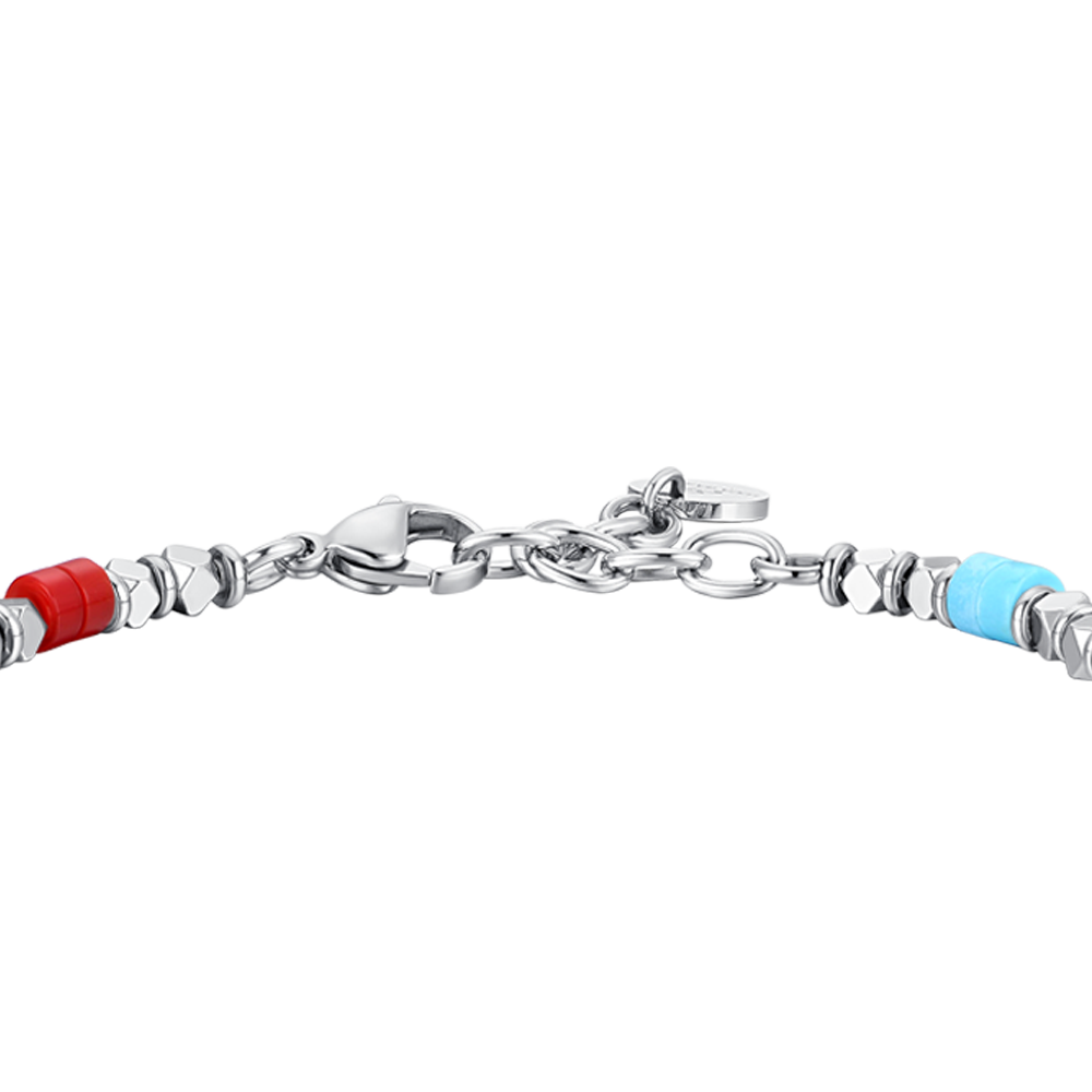 BRACCIALE UOMO IN ACCIAIO CON EMATITE E PIETRE MULTICOLOR
