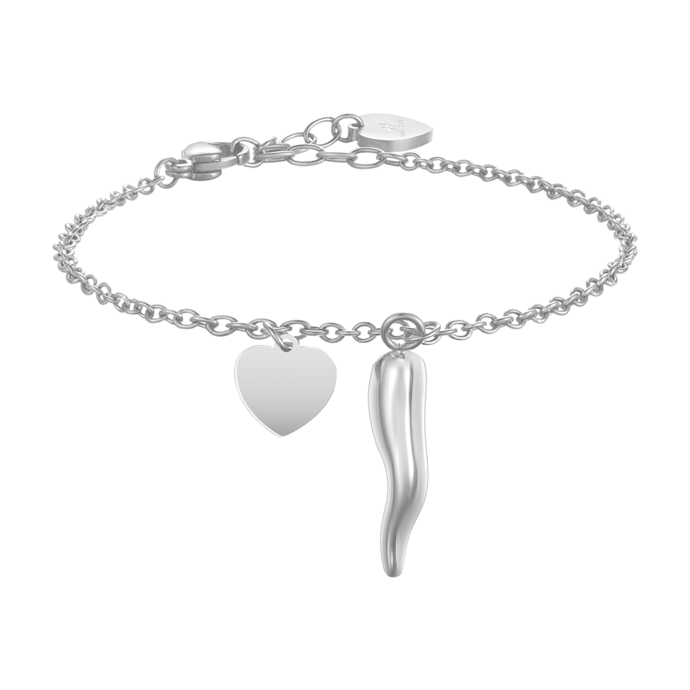 BRACCIALE DONNA IN ACCIAIO CON CUORE E CORNO