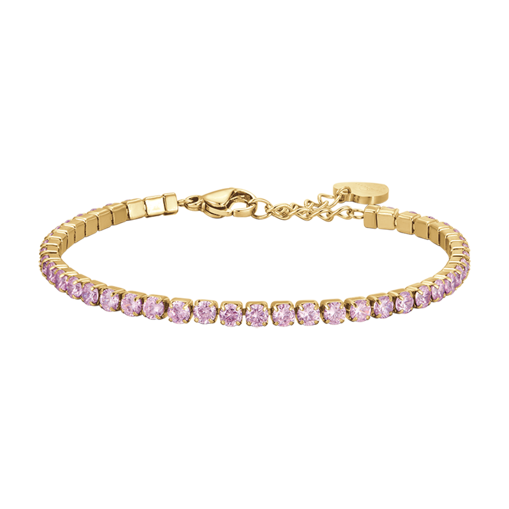 BRACCIALE TENNIS DONNA IN ACCIAIO IP GOLD CON CRISTALLI ROSA