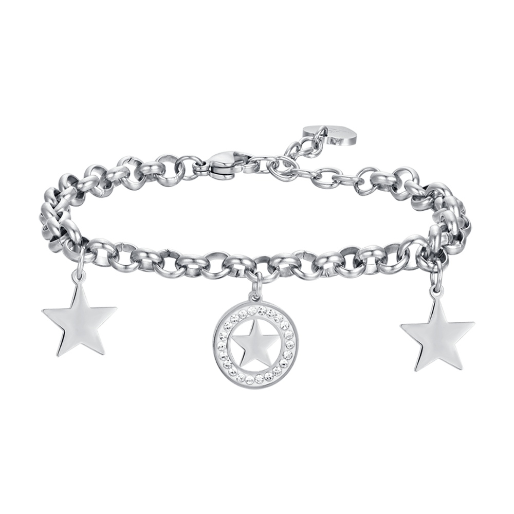 BRACCIALE DONNA IN ACCIAIO CON STELLE E CRISTALLI BIANCHI