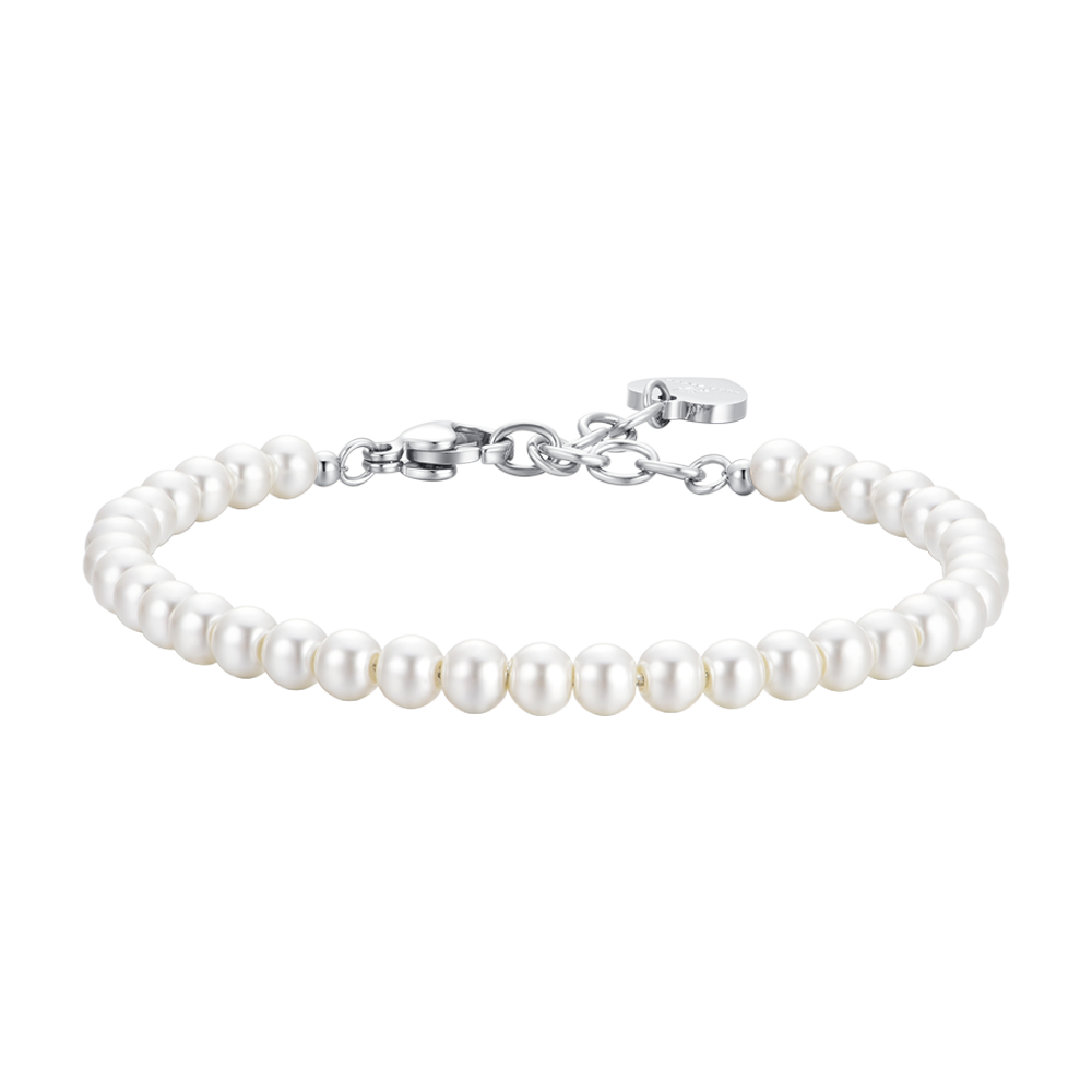 BRACCIALE DONNA IN ACCIAIO CON PERLE BIANCHE