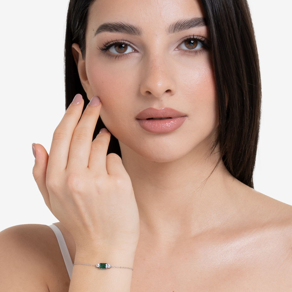 BRACCIALE DONNA IN ACCIAIO CON ZIRCONI VERDE E BIANCHI