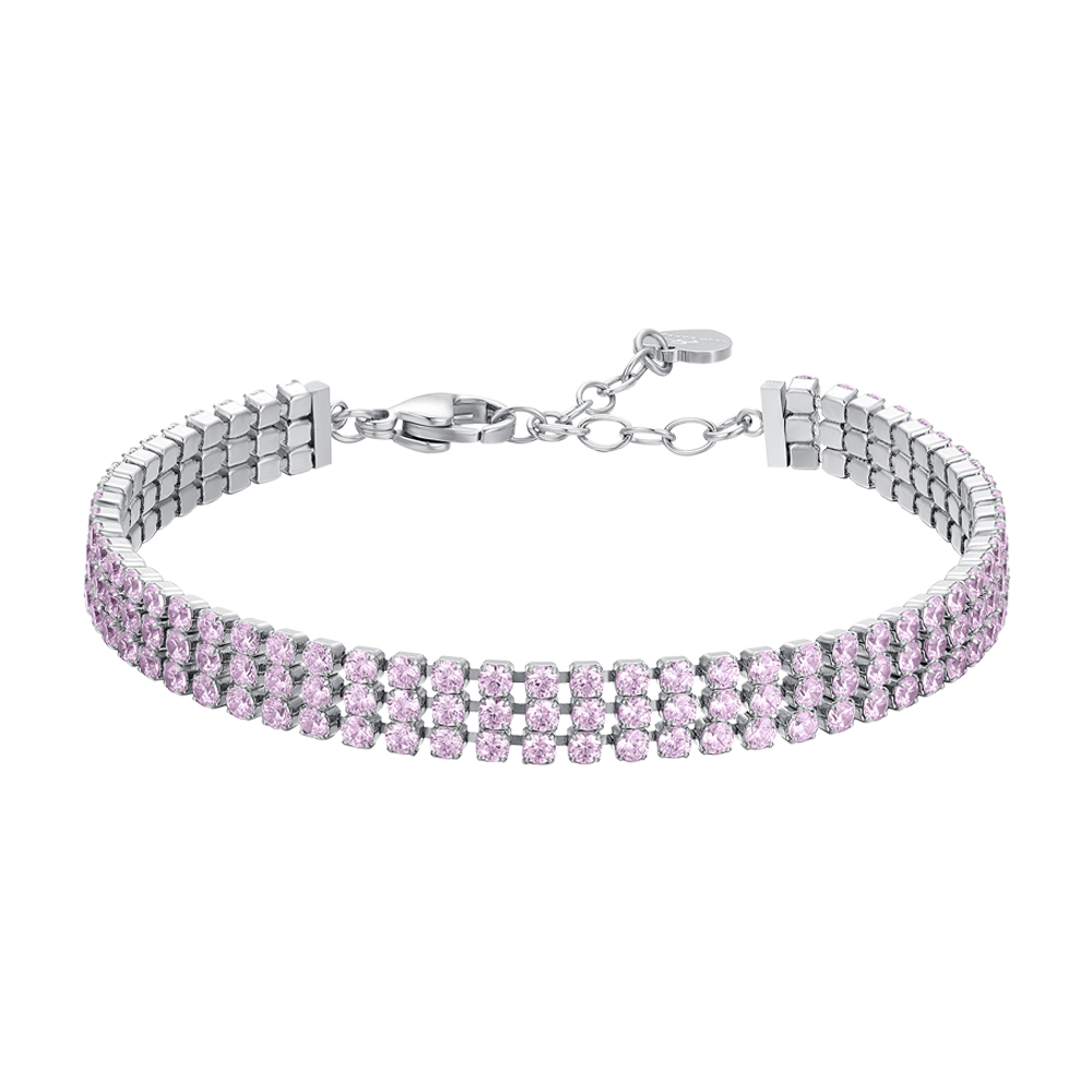 BRACCIALE TENNIS DONNA IN ACCIAIO CON ZIRCONI ROSA