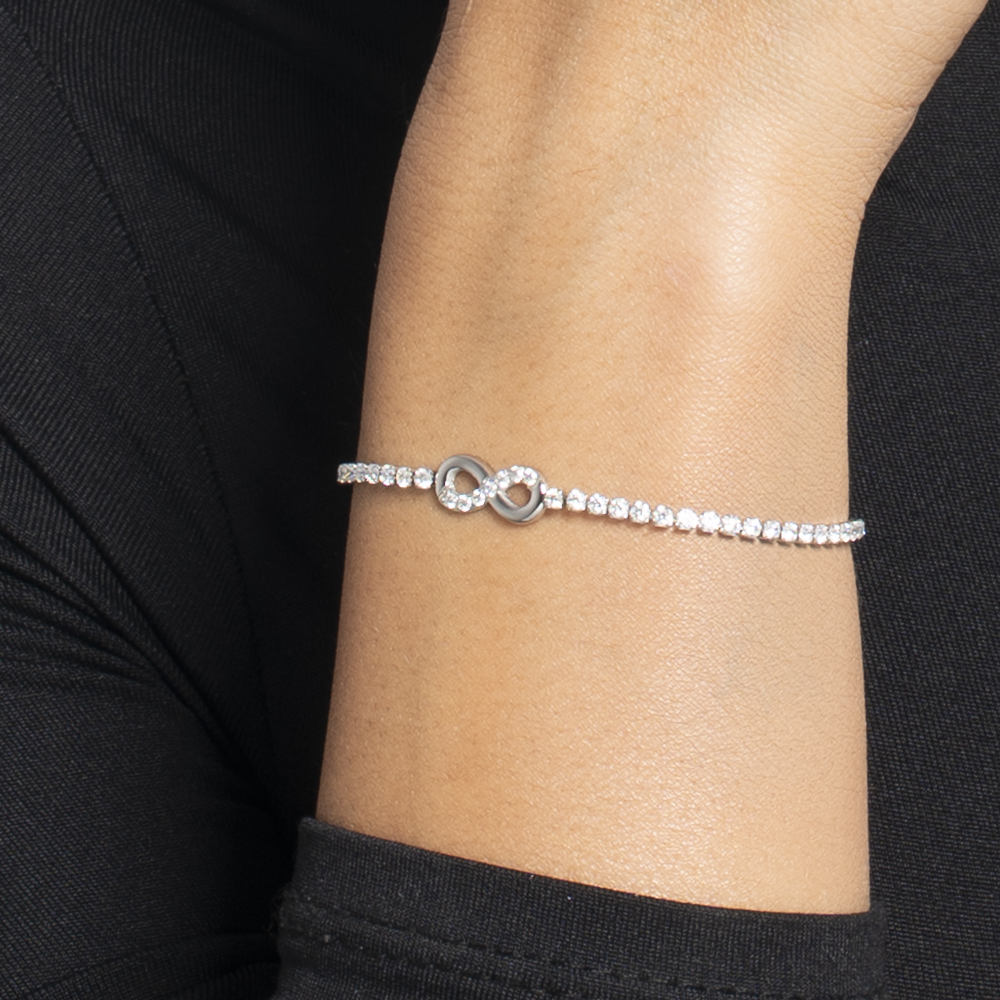 BRACCIALE TENNIS DONNA IN ACCIAIO CON INFINITO E PUNTI LUCE CON ZIRCONI BIANCHI