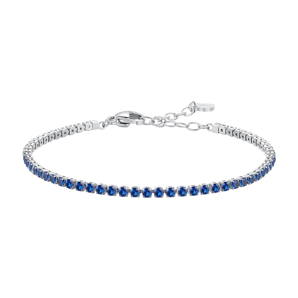 Bracciale Tennis Regolabile In Acciaio Con Zirconi Blu, Uomo E Donna, Senza Marca