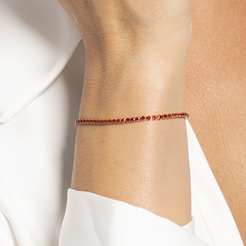 BRACCIALE TENNIS DONNA IN ACCIAIO COLORE ORO CON ZIRCONI ROSSI