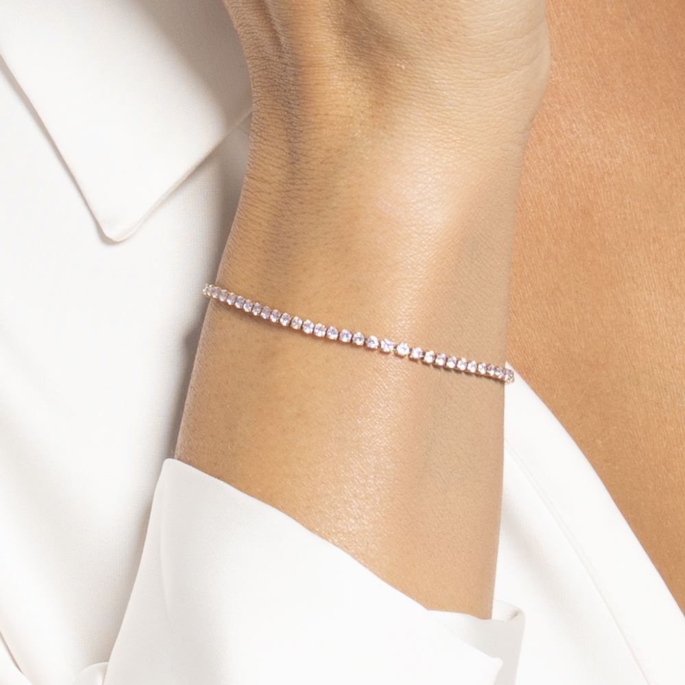 BRACCIALE TENNIS DONNA IN ACCIAIO COLORE ORO CON ZIRCONI ROSA