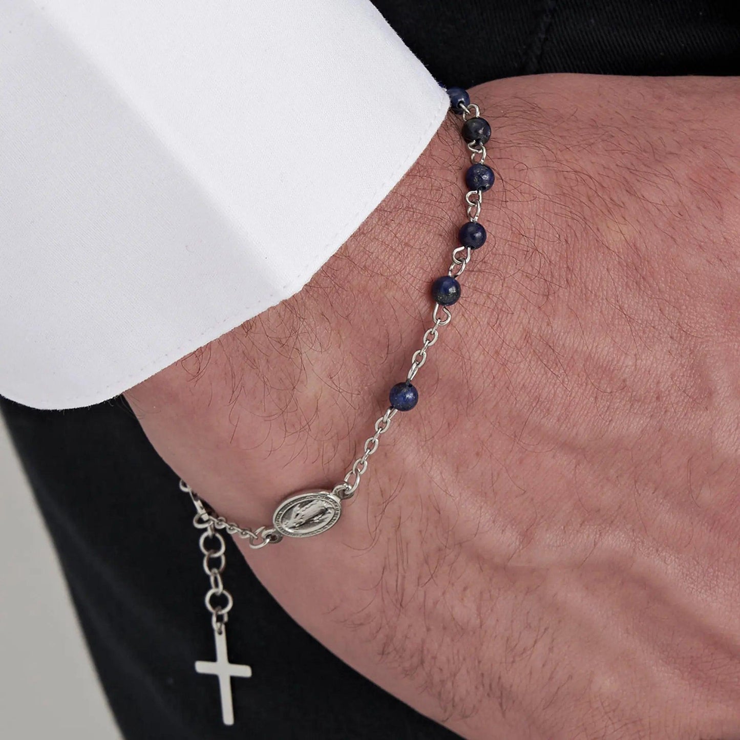BRACCIALE UOMO ROSARIO IN ACCIAIO CON PIETRE LAPIS Luca Barra