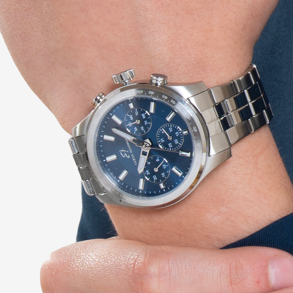 OROLOGIO UOMO IN ACCIAIO CON QUADRANTE BLU E GHIERA SILVER