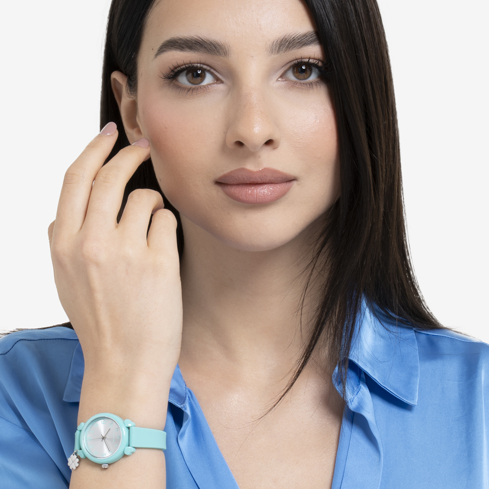 OROLOGIO DONNA ACQUAMARINA CON CHARM QUADRIFOGLIO