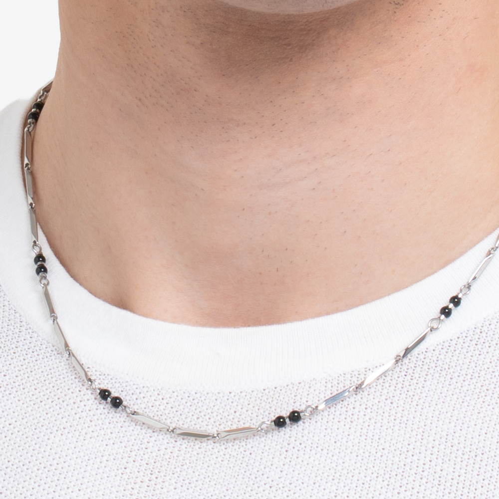 COLLANA UOMO IN ACCIAIO CON PIETRE AGATA