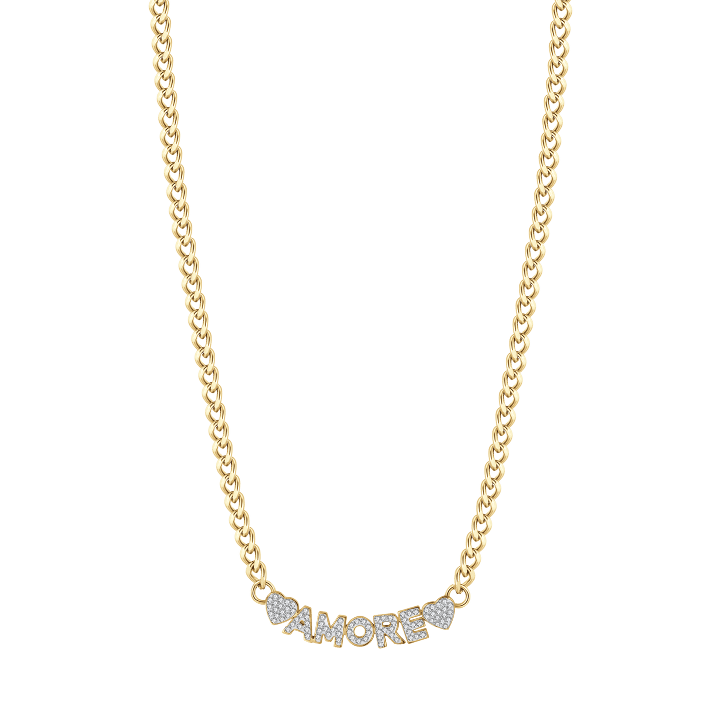 COLLANA DONNA IN ACCIAIO DORATO AMORE CON CRISTALLI BIANCHI