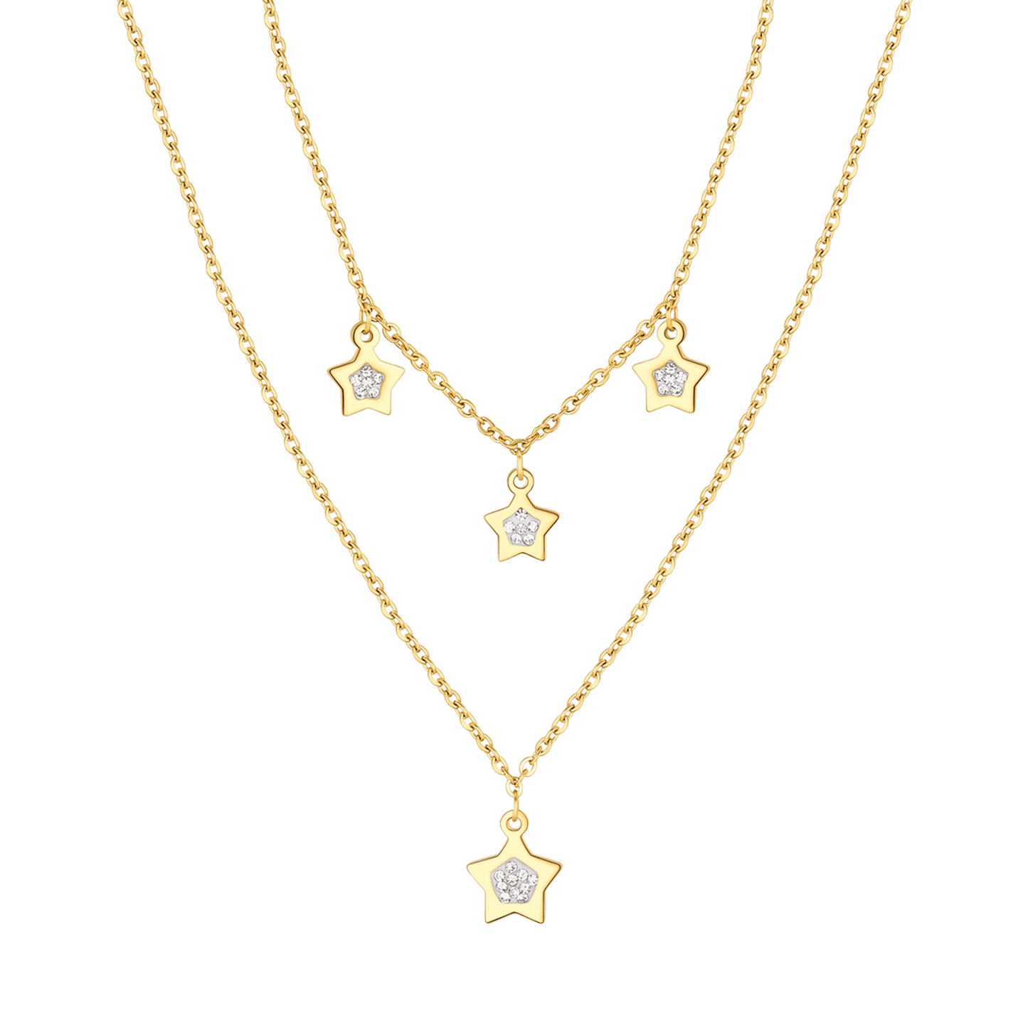 COLLANA DONNA IN ACCIAIO IP GOLD CON STELLE E CRISTALLI BIANCHI