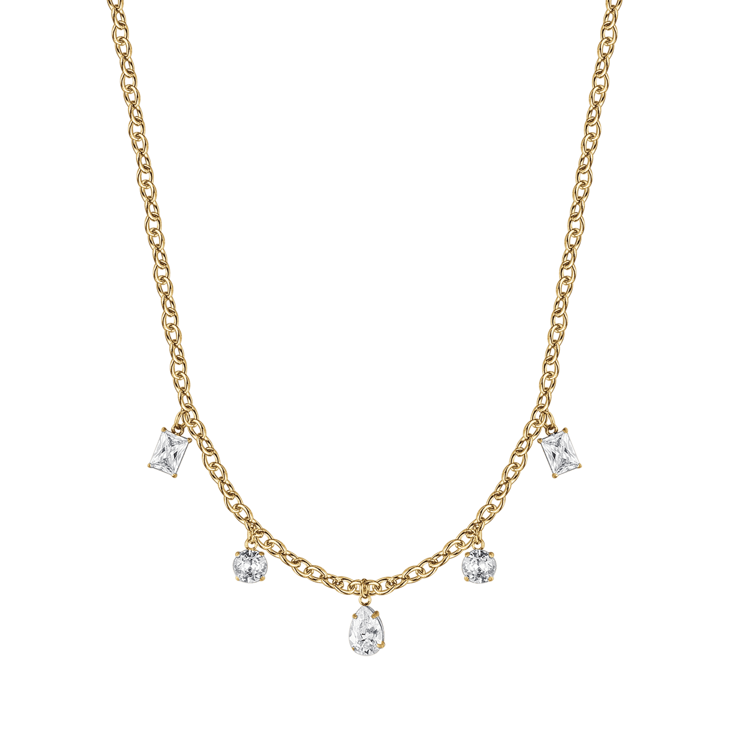 COLLANA DONNA IN ACCIAIO IP GOLD CON CRISTALLI BIANCHI PENDENTI Luca Barra