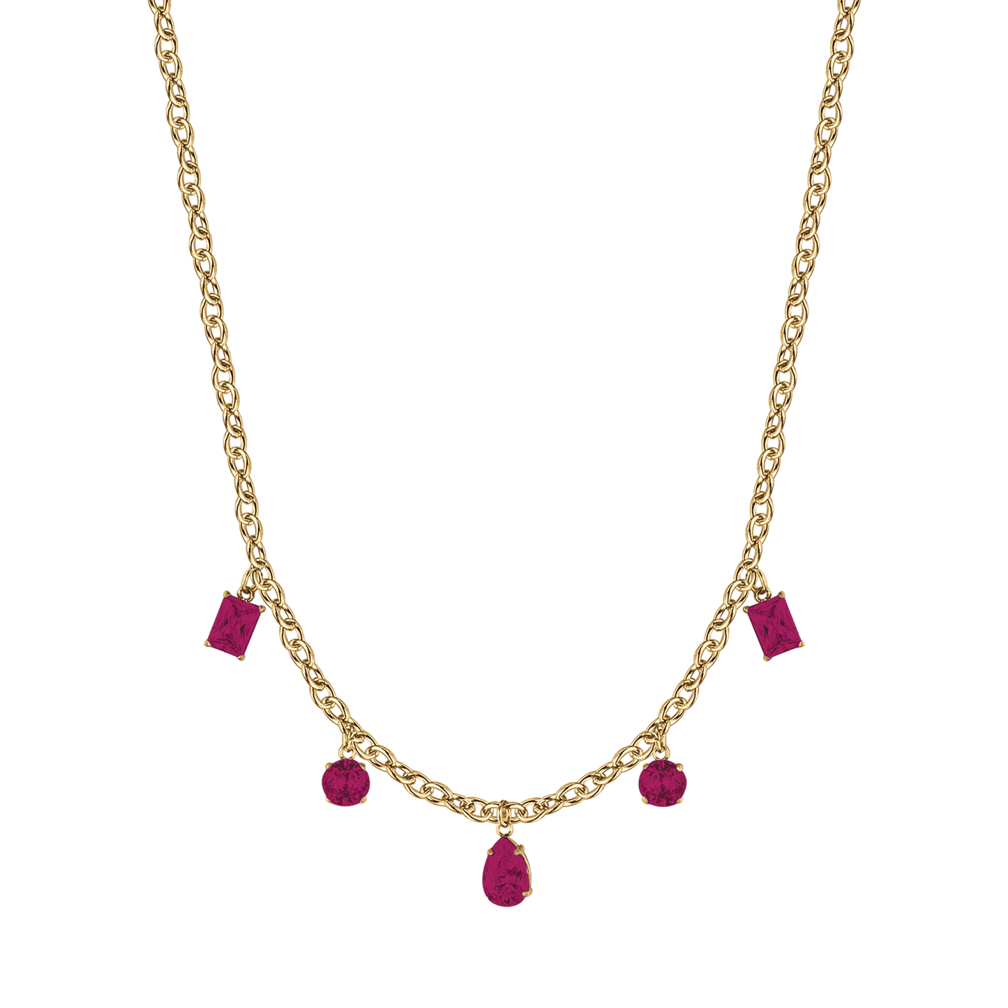 COLLANA DONNA IN ACCIAIO IP GOLD CON CRISTALLI FUCSIA PENDENTI
