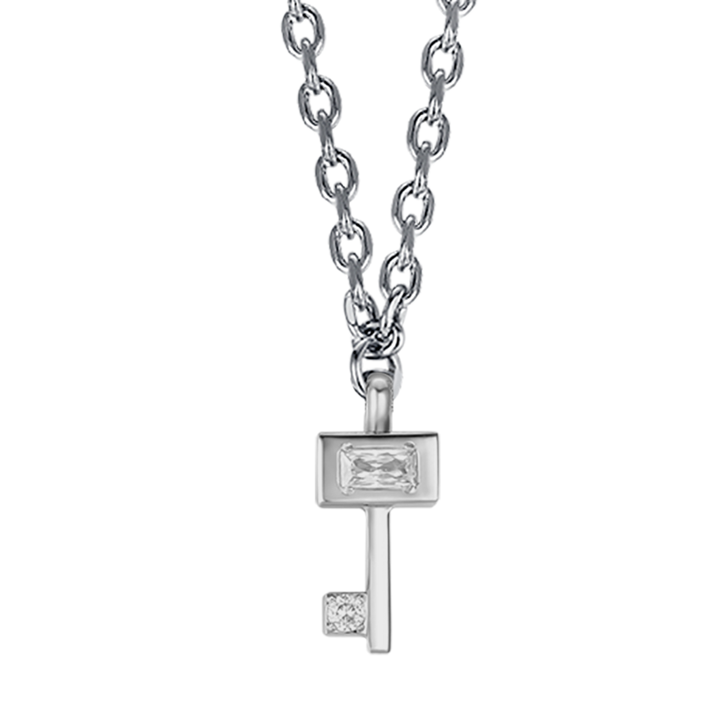 COLLANA DONNA IN ACCIAIO CON CHIAVE CON CRISTALLI BIANCHI