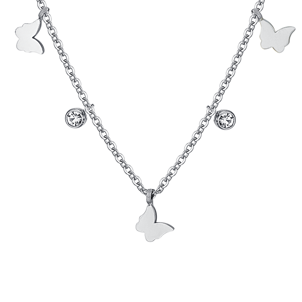 COLLANA DONNA IN ACCIAIO FARFALLE E CRISTALLI
