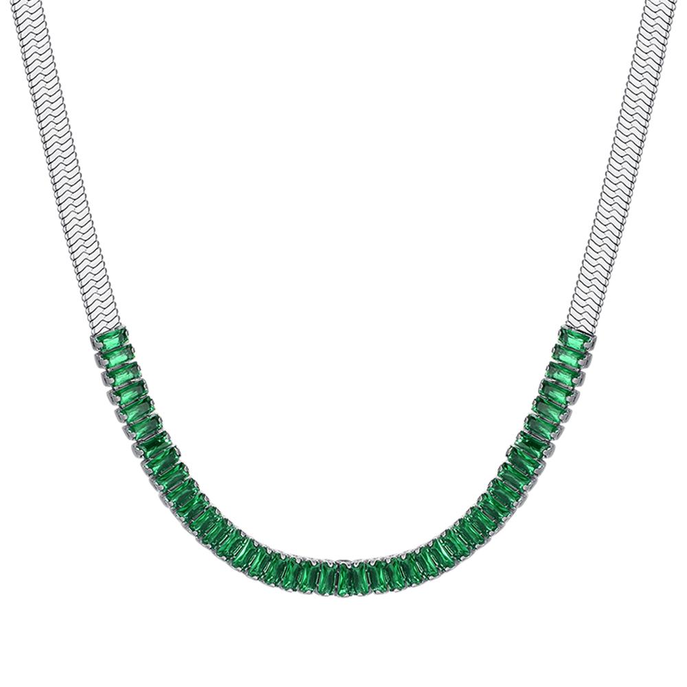 COLLANA DONNA IN ACCIAIO ZIRCONI VERDI
