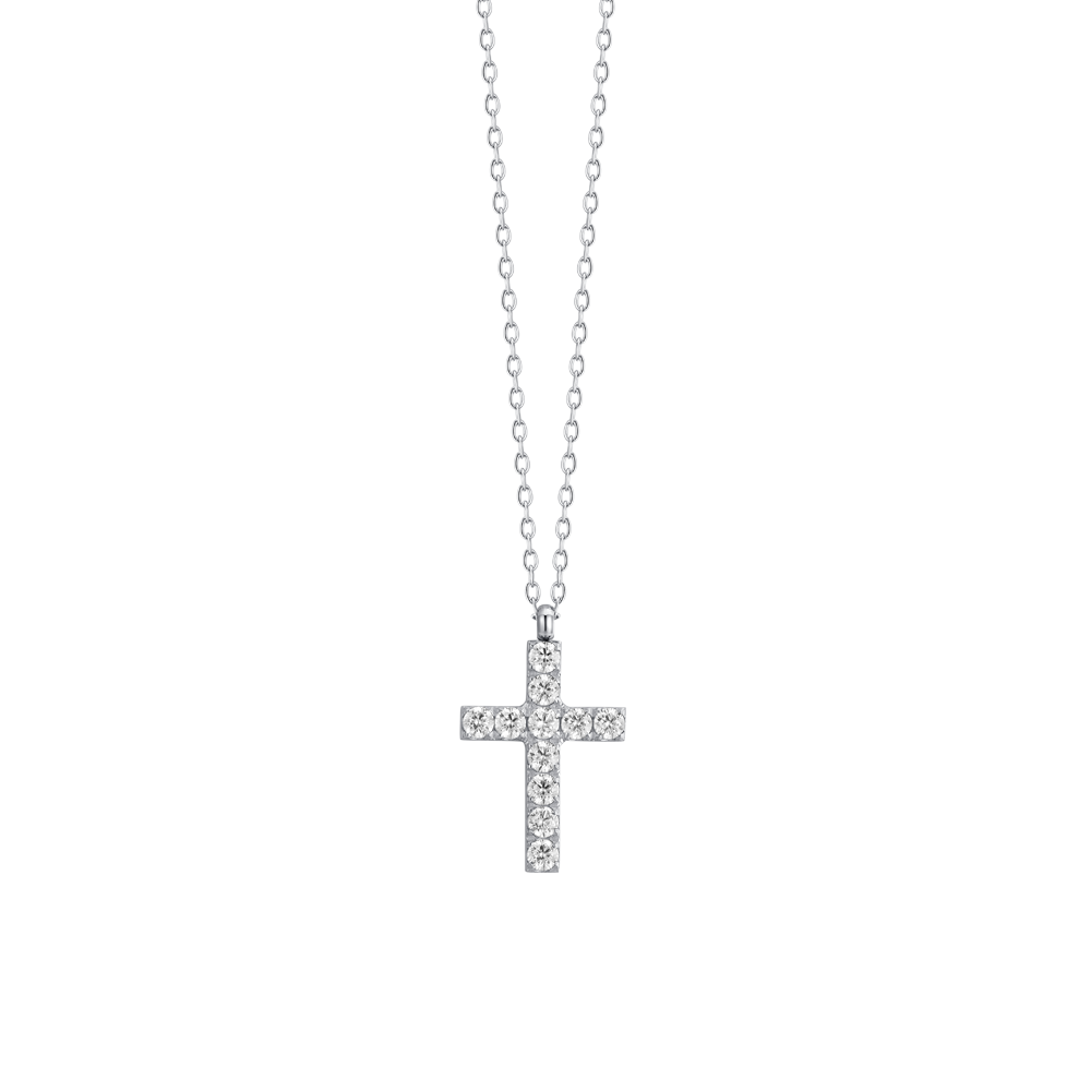GAVU Collana Donna Con Ciondolo Croce In Argento 925 - Con Zirconia Cubica - Ciondolo 25x16 Mm