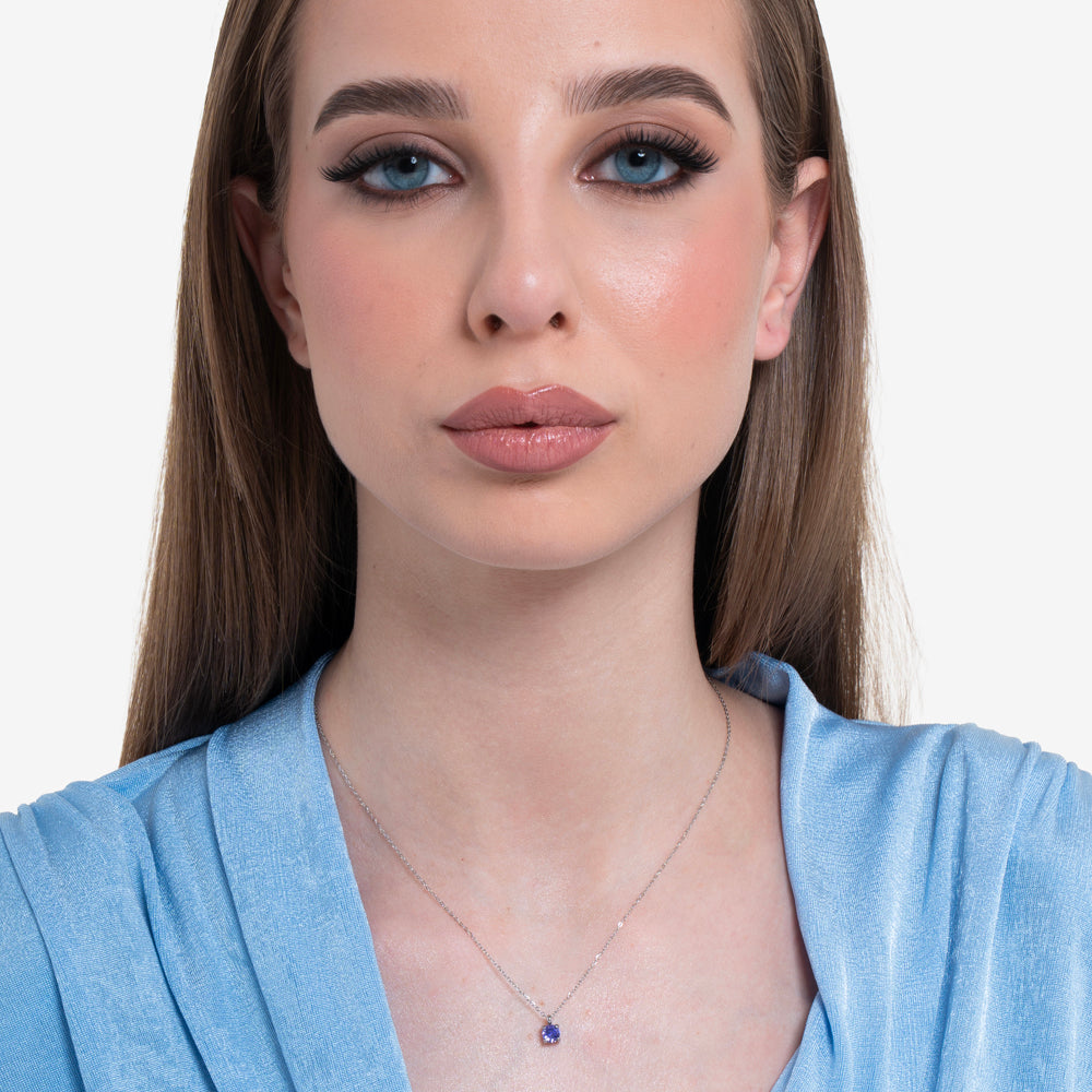 COLLANA DONNA IN ACCIAIO  ZIRCONE VIOLA