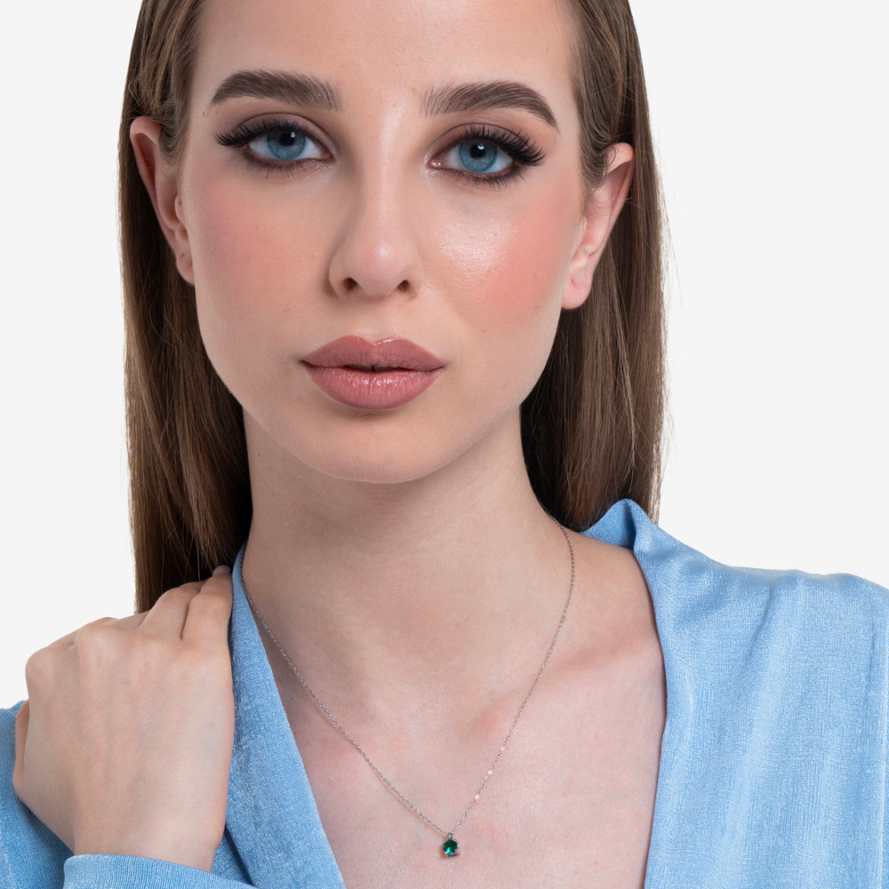 COLLANA DONNA IN ACCIAIO  ZIRCONE VERDE