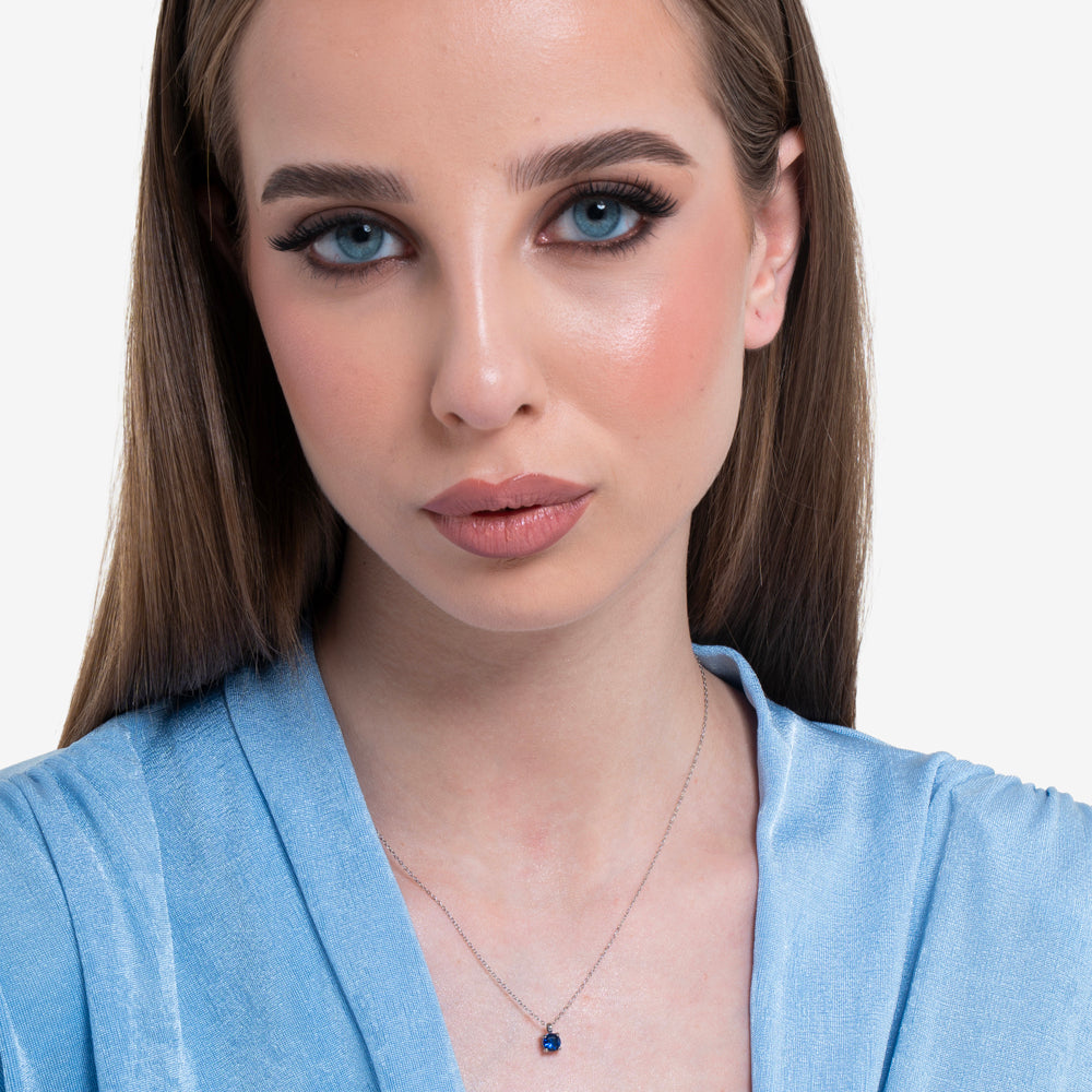 COLLANA DONNA IN ACCIAIO CON ZIRCONE BLU