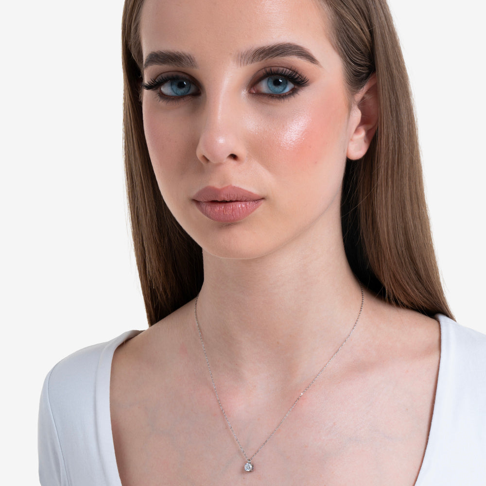 COLLANA DONNA IN ACCIAIO  CON CRISTALLO BIANCO