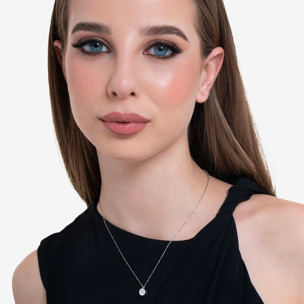 COLLANA DONNA IN ACCIAIO  CON CRISTALLO BIANCO