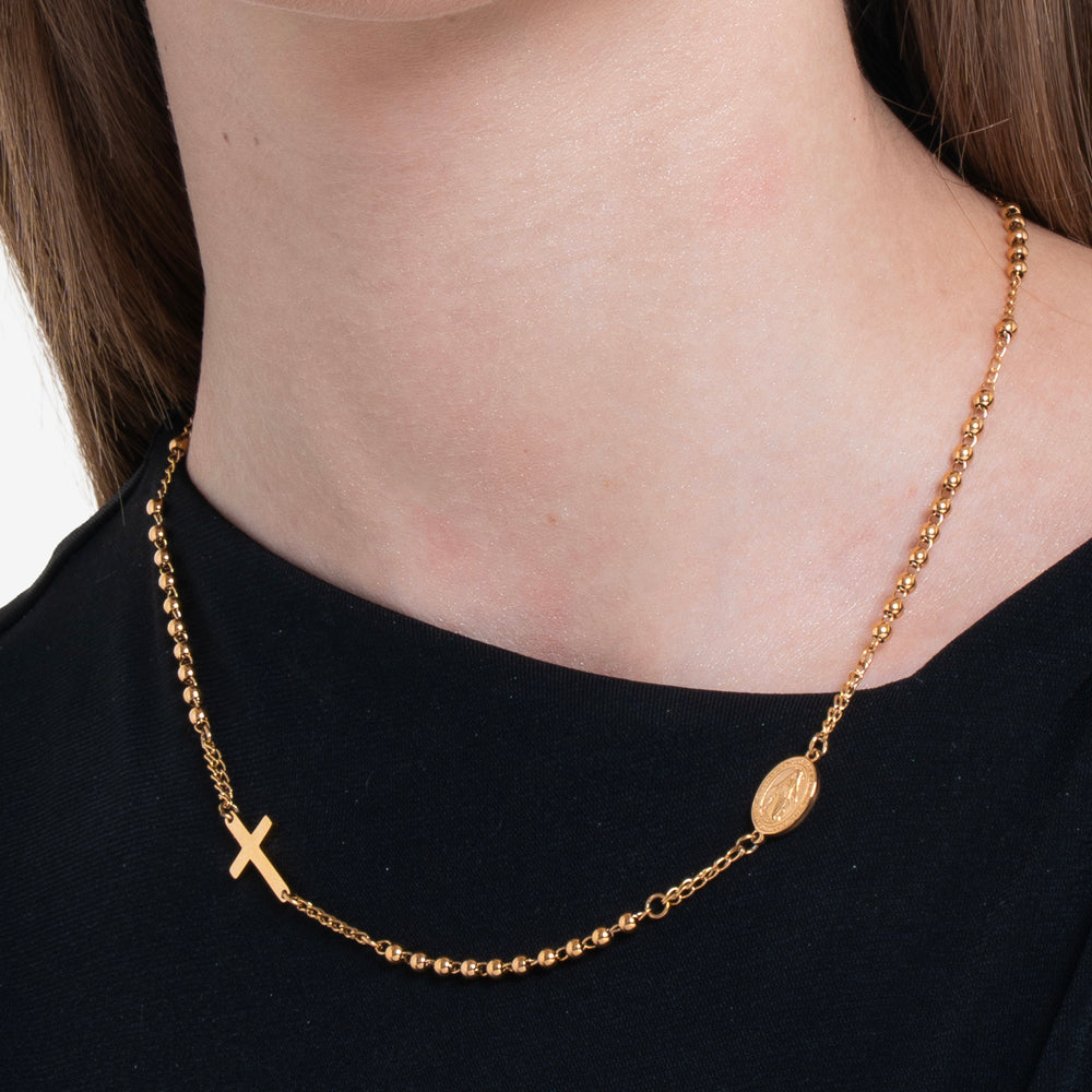COLLANA DONNA ROSARIO IN ACCIAIO IP GOLD