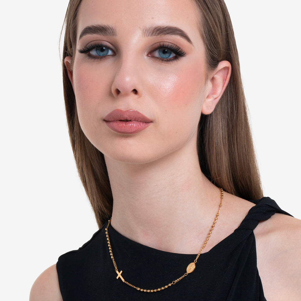 COLLANA DONNA ROSARIO IN ACCIAIO IP GOLD