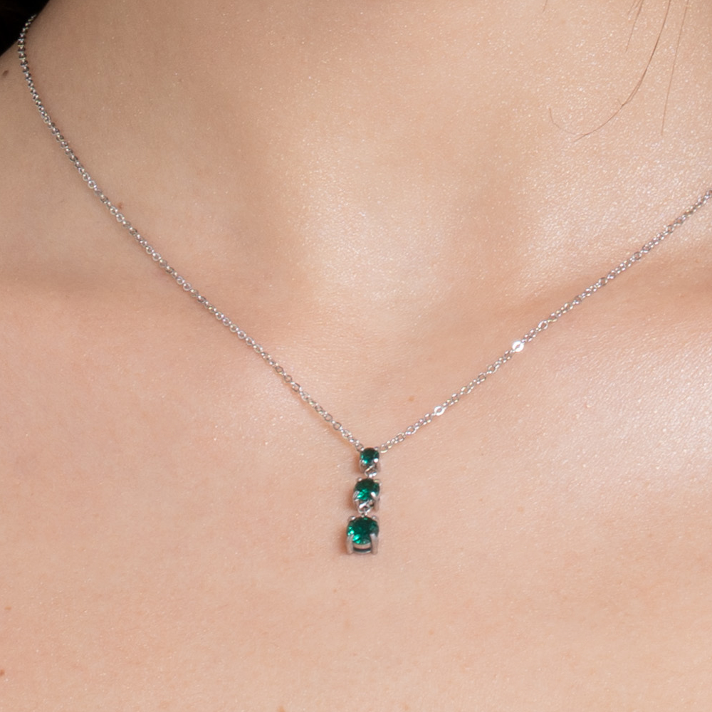 COLLANA DONNA IN ACCIAIO CON ZIRCONI VERDI