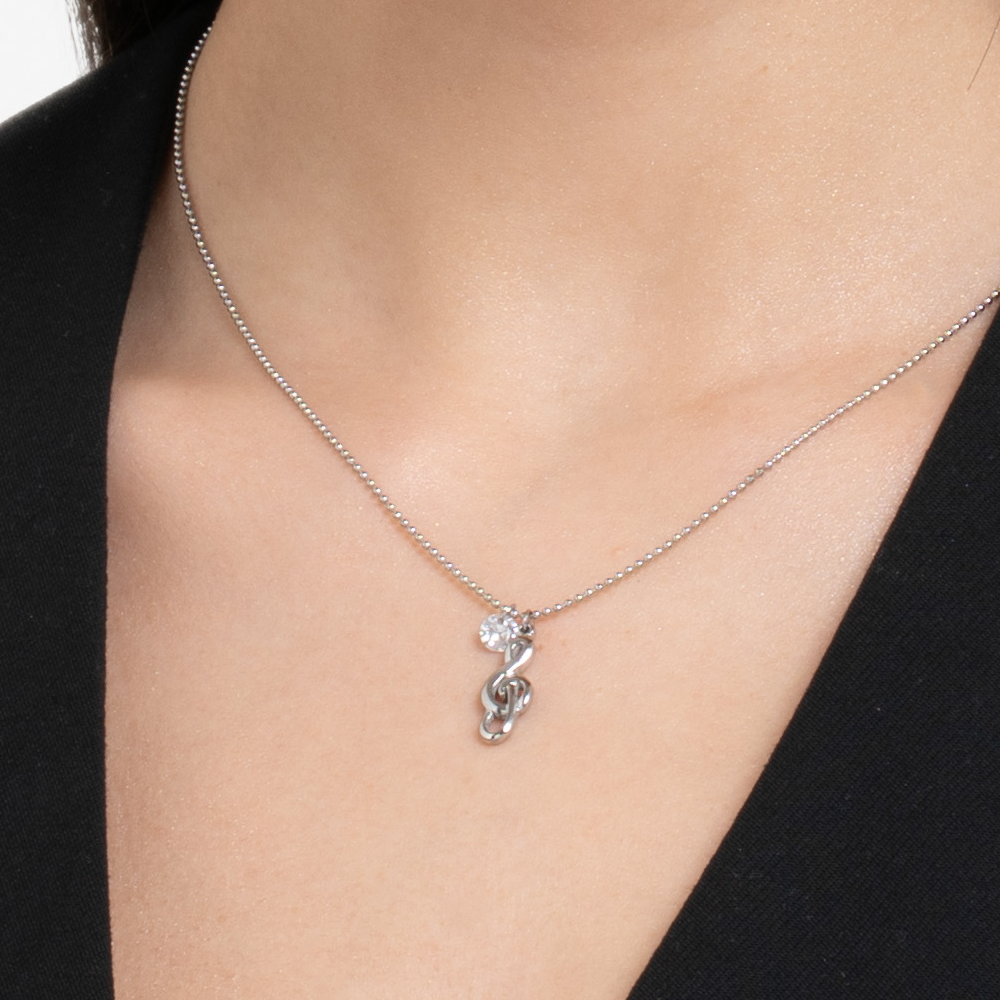 COLLANA DONNA IN ACCIAIO CON NOTA MUSICALE E ZIRCONE BIANCO