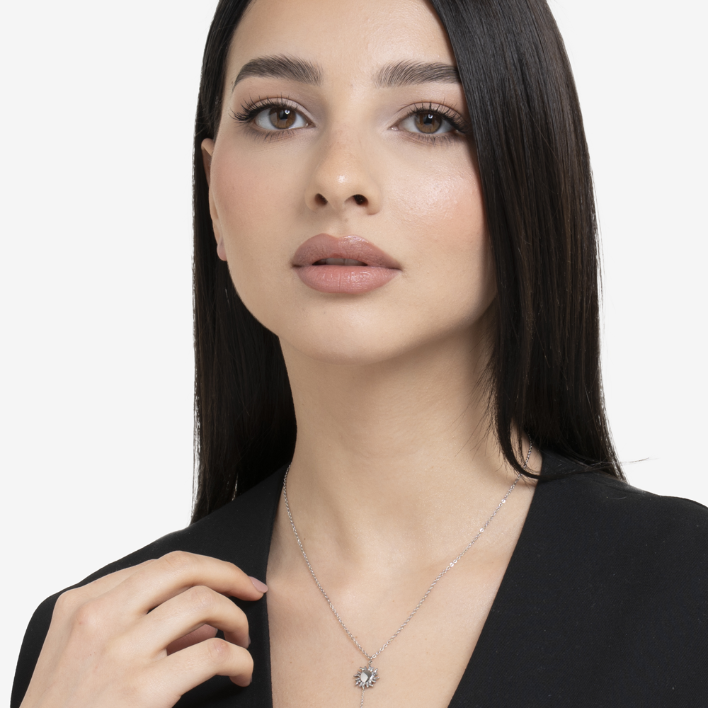 COLLANA DONNA IN ACCIAIO CON SOLE E CRISTALLO BIANCO