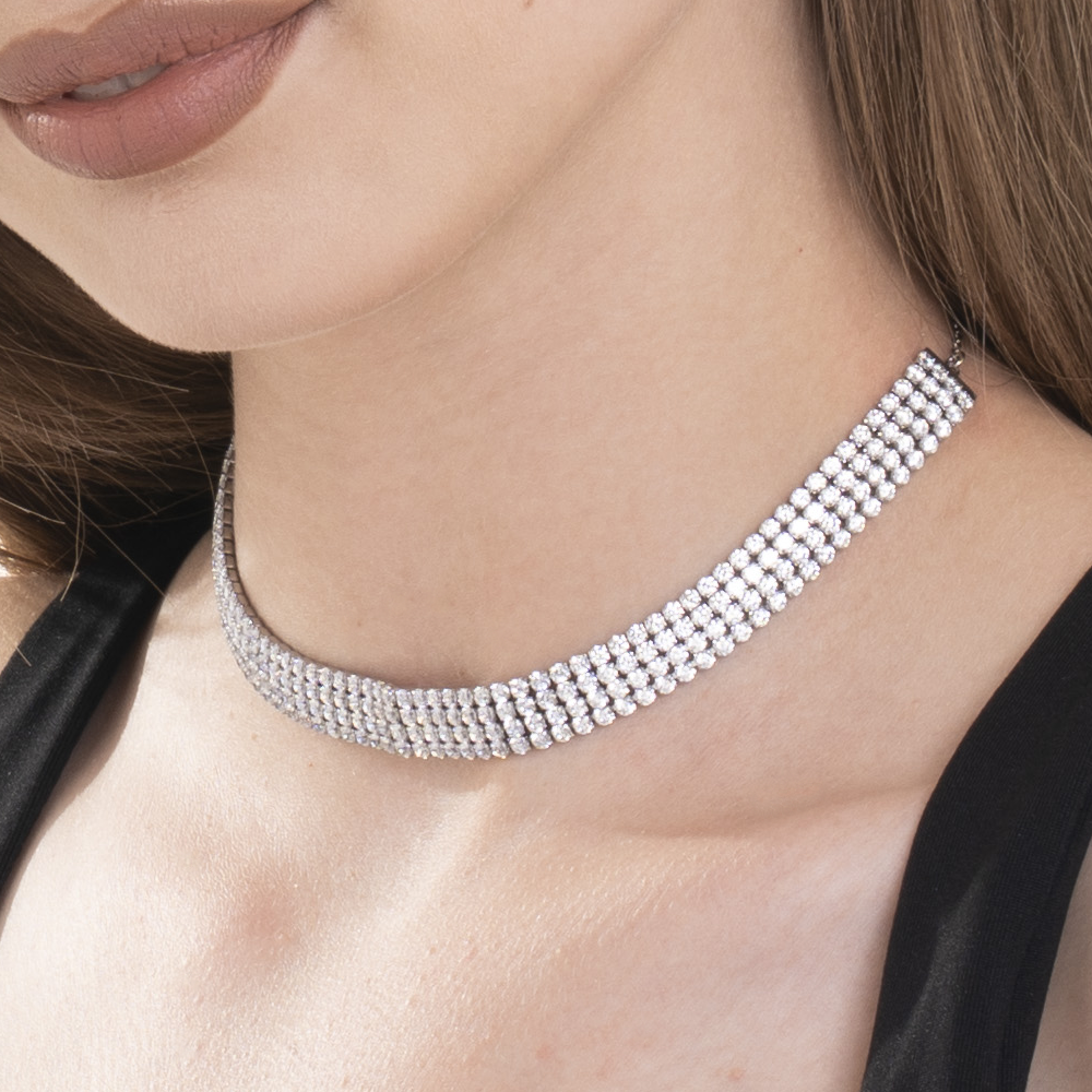 COLLANA CHOKER TENNIS DONNA IN ACCIAIO IP GOLD CON ZIRCONI BIANCHI