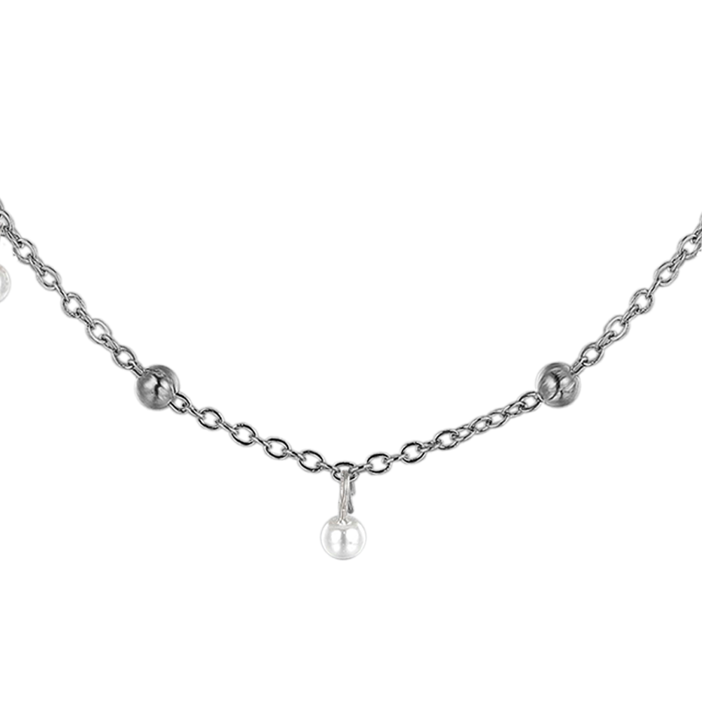 COLLANA DONNA IN ACCIAIO CON PERLE BIANCHE