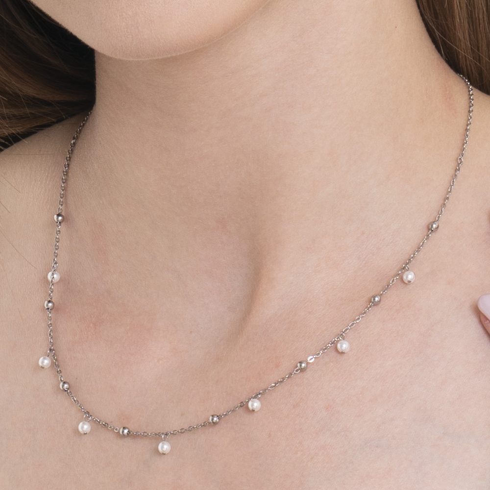COLLANA DONNA IN ACCIAIO CON PERLE BIANCHE