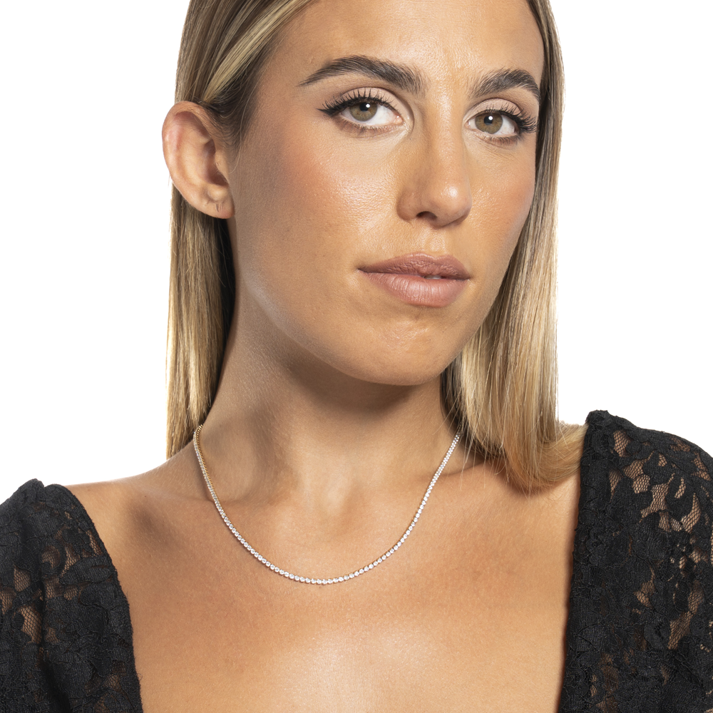 COLLANA TENNIS DONNA IN ACCIAIO CON ZIRCONI BIANCHI COLORE ORO