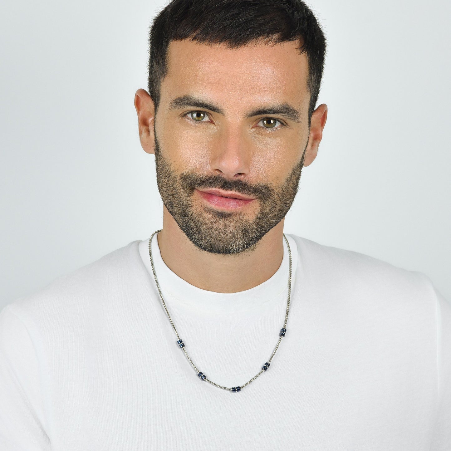 COLLANA UOMO IN ACCIAIO CON ELEMENTI IP BLU E SILVER