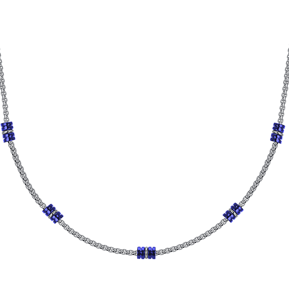 COLLANA UOMO IN ACCIAIO CON ELEMENTI IP BLU E SILVER