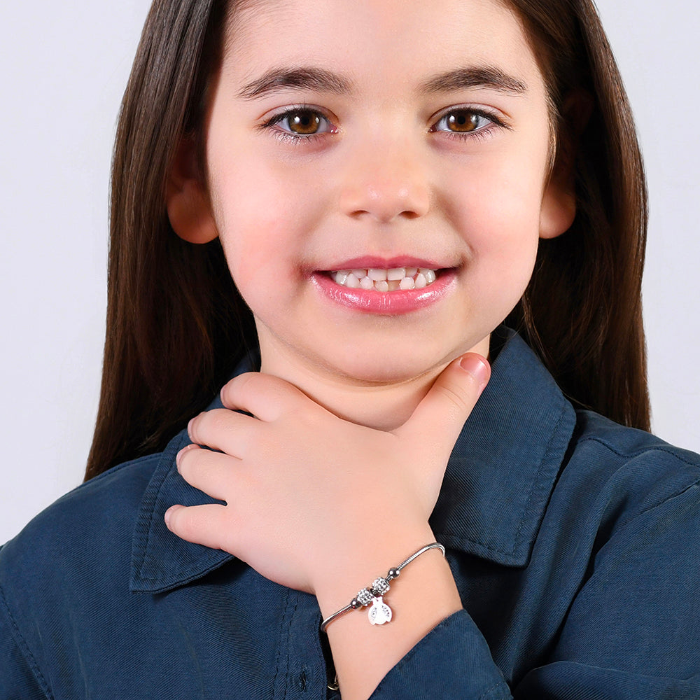 BRACCIALE BAMBINA IN ACCIAIO CON COCCINELLA CON CRISTALLI BIANCHI