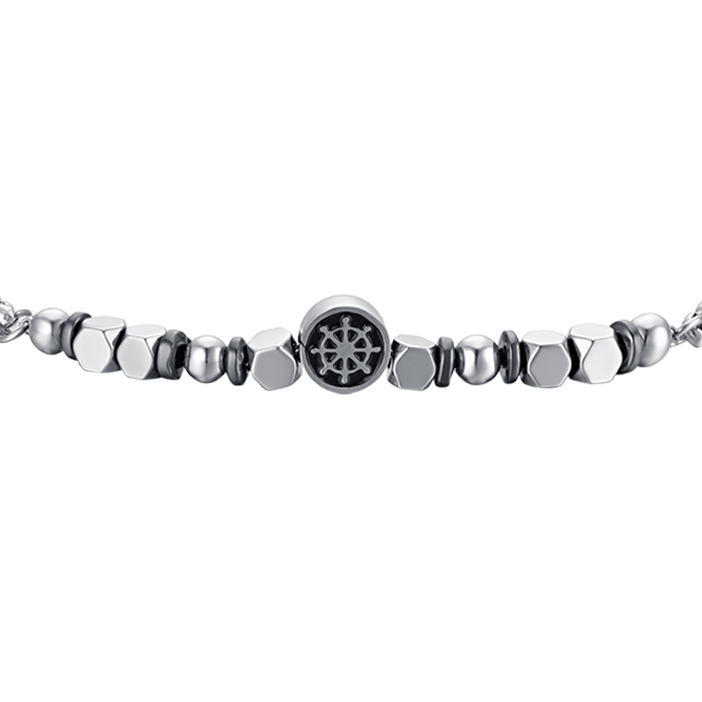 BRACCIALE BAMBINO IN ACCIAIO CON EMATITE GRIGIA E TIMONE