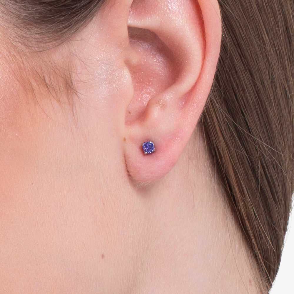 MONO ORECCHINO DONNA IN ACCIAIO CON ZIRCONE VIOLA