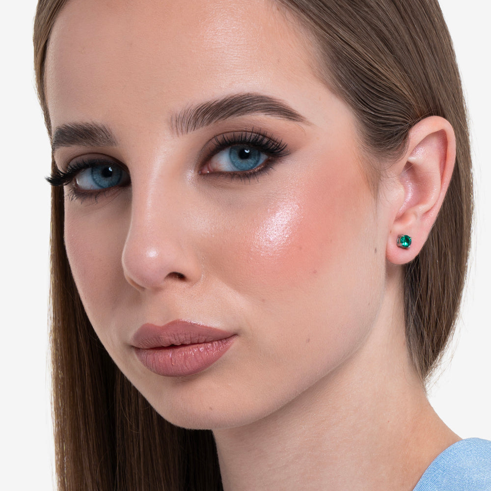 MONO ORECCHINO DONNA IN ACCIAIO CON ZIRCONE VERDE