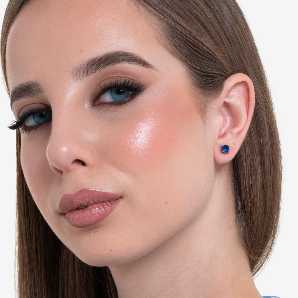 MONO ORECCHINO DONNA IN ACCIAIO CON ZIRCONE BLU