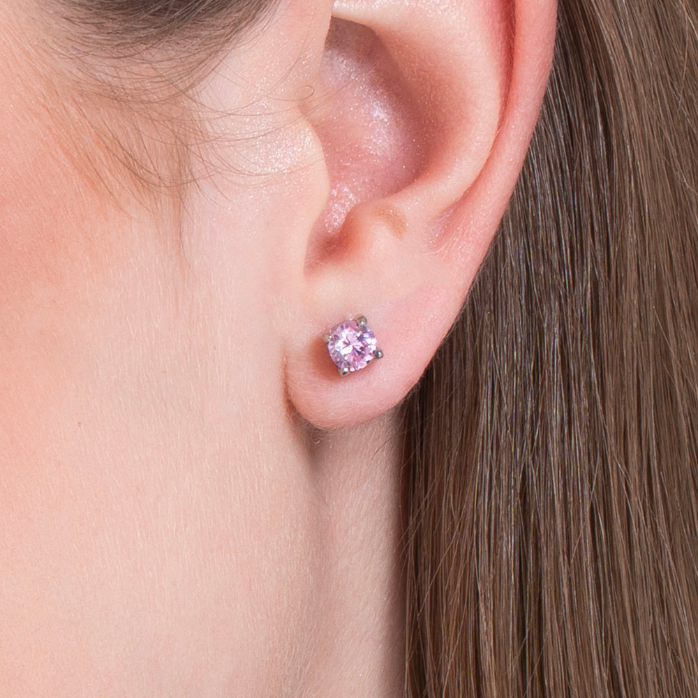 MONO ORECCHINO DONNA IN ACCIAIO CON ZIRCONE ROSA